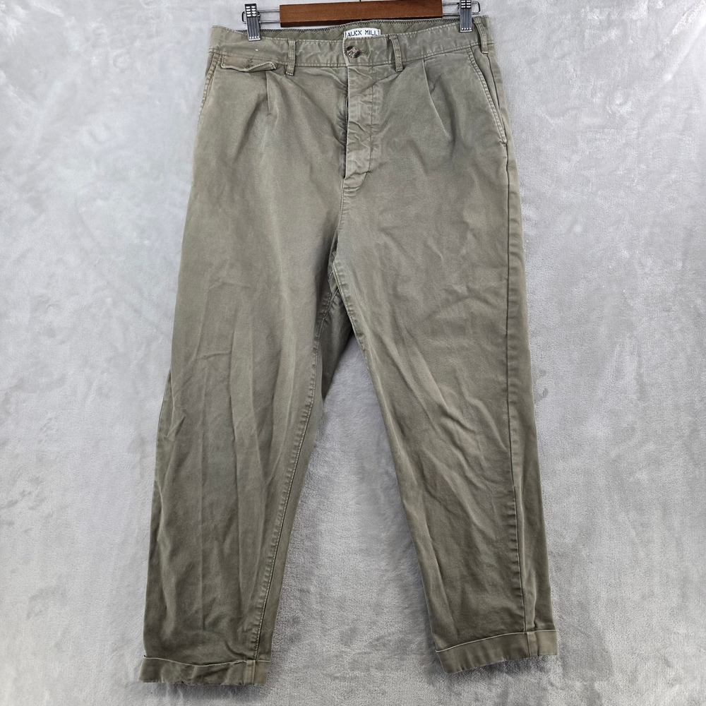Alex Mill Pleated Chino Pants Mens 31x28 Olive Green Tapered Leg Cotton Twill